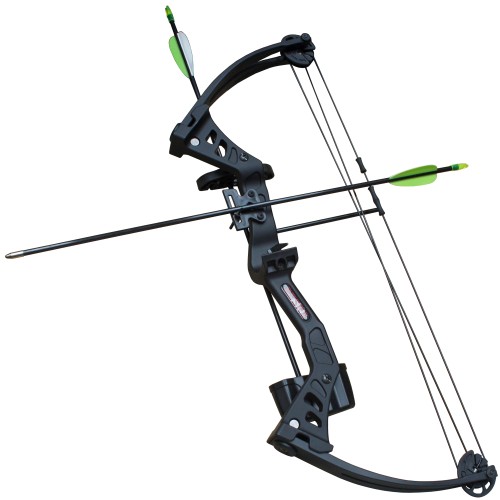 Haller Compoundbogen Set, schwarz, Fiberglas, 68 cm, 25 lbs, mit 2 Pfeilen und Zubehör